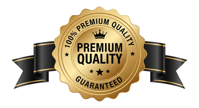 Gold Premium Quality Seal with Black Ribbon on Black Background - Powered by Adobe
