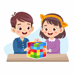Obraz premium Children Playing with Colorful Cube A Fun Activity for Learning and Development