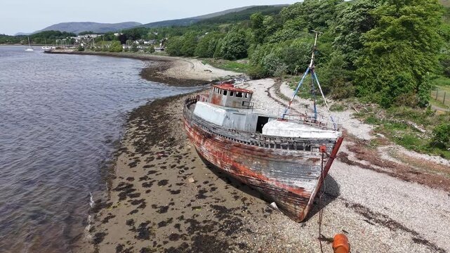 Aerial footage of the Corpach shipwreck by Ben Nevis, Scotland, United Kingdom