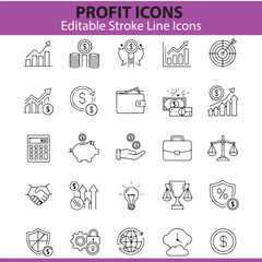 Profit Icons Set &ndash; Vector Finance, Business, Growth, Money, and Investment Symbols