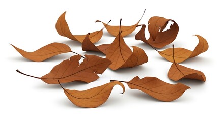 Fototapeta premium Cluster of dry brown leaves gently resting on a white surface, creating a subtle and peaceful