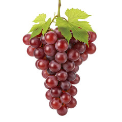 Fototapeta premium Bunch of red grapes with green leaves isolated on transparent background