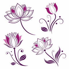 Lotus flower icons. Pink with Purple lotus flower. Vector lotus icons set on white background
