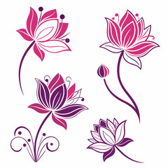 Lotus flower icons. Pink with Purple lotus flower. Vector lotus icons set on white background