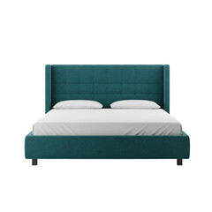 Teal Tufted Wingback Bed with White Linens
