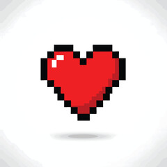 Obraz premium Pixelated Red Heart Icon with Shadow on White Background.