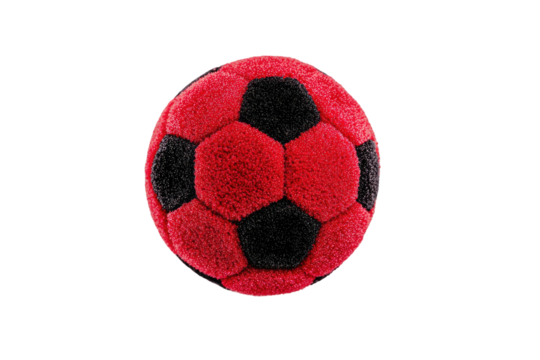Plush red and black soccer ball