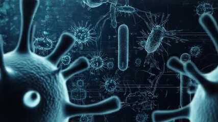 Microscopic view of bacteria and viruses floating in digital environment - Powered by Adobe