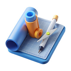 3D Render of Drafting Tools Compass, Pencil, and