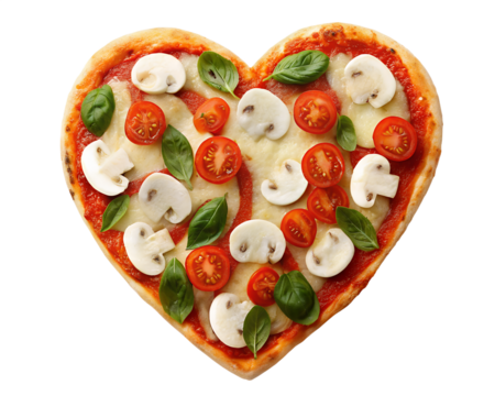 pizza fromage, tomates, basilic en forme de coeur sur fond transparent - Powered by Adobe