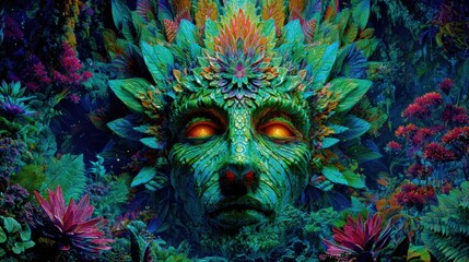 Surreal ayahuasca vision revealing inner core, psychedelic spiritual nightmare