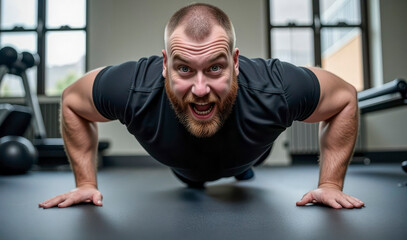 Fototapeta premium Hombre fuerte haciendo flexiones con energía y motivación
