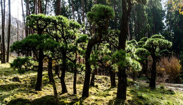 Dense forest with pruned trees