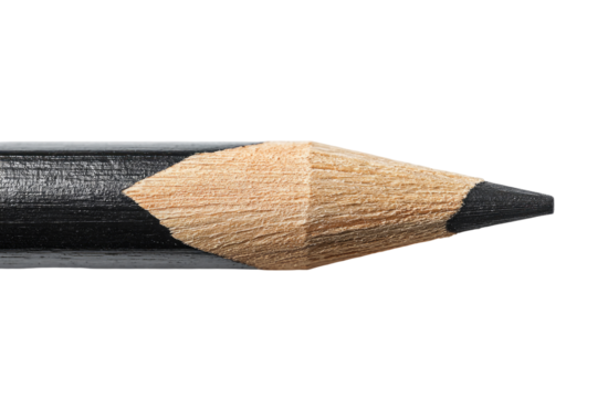 Close-up of a black pencil's sharpened tip