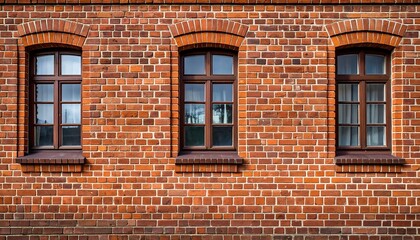 Obraz premium A close-up shot of a weathered brick building facade featuring three arched-top windows