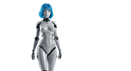 Futuristic Female Robot with Blue Hair