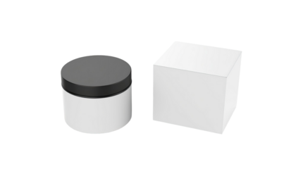 Blank white round candle tin with black matte lid minimalist packaging container isolated on white background 