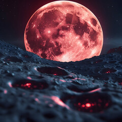 Crimson Moonrise: Stunning Alien Landscape