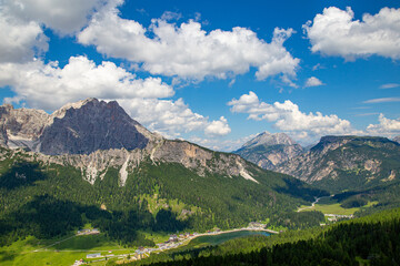 Aerial Dolomites landscape surrounding Lake Misurina