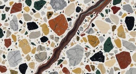 Aesthetic terrazzo flooring surface, colorful stone fragments background texture
