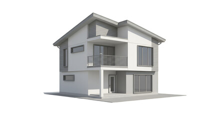 Modern Two-Story House with Balcony and Large Windows