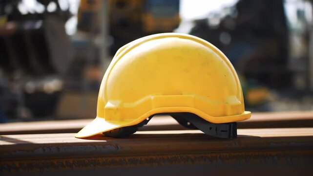Construction Safety Yellow Hard Hat on Rails