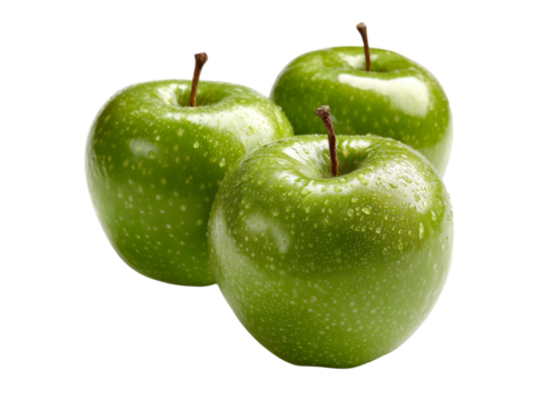 Three juicy green apples isolated on black background, Isolated On white, Png Transparent