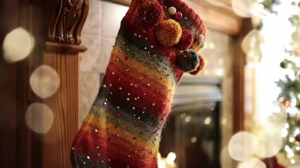 Cozy Christmas Stocking Hanging by a Fireplace - Powered by Adobe