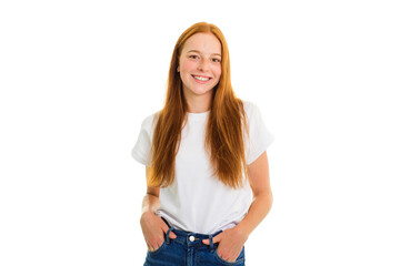 Pretty 18 years old blonde girl posing in studio