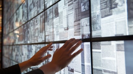 Hands interacting with a large digital display