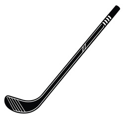 A hockey stick and puck lie isolated on a white background, a sharp black blade resting against the iron shaft