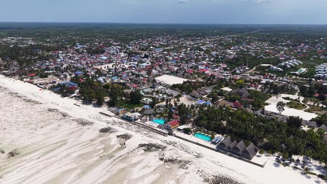 Drone shot of Paje village on Zanzibar island, Tanzania