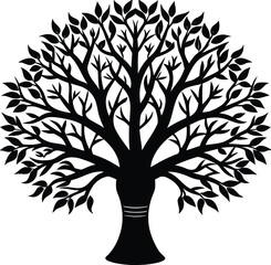 Obraz premium Black and white vector tree silhouette illustration