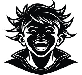 A black vector illustration of a cartoon lion man with a wild tribal design