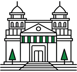 Vector illustration of the Taj Mahal monument with a set of other famous buildings and religious landmarks like a church, mosque, and temple