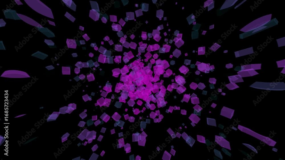 Poster abstract purple shapes in dark space - dynamic visual effect.