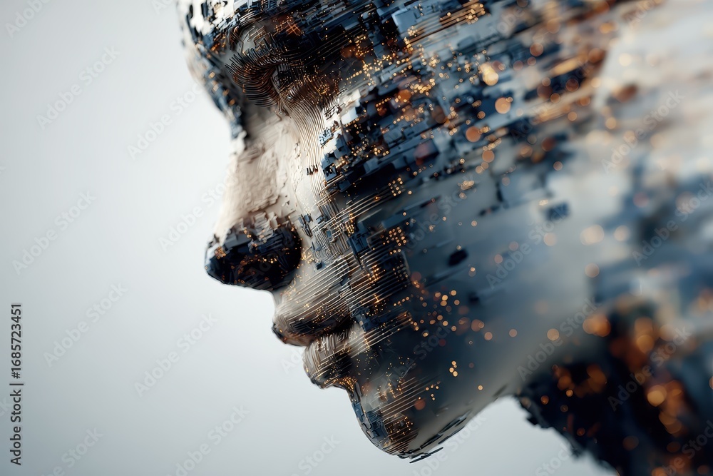 Aufkleber abstract digital representation of a human face showcasing artificial intelligence in a futuristic s