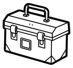 Black metal business travel suitcase with a red handle and silver lock isolated on white background