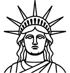 Native American tribal chief woman with feather hair design cartoon vector illustration of the Statue of Liberty