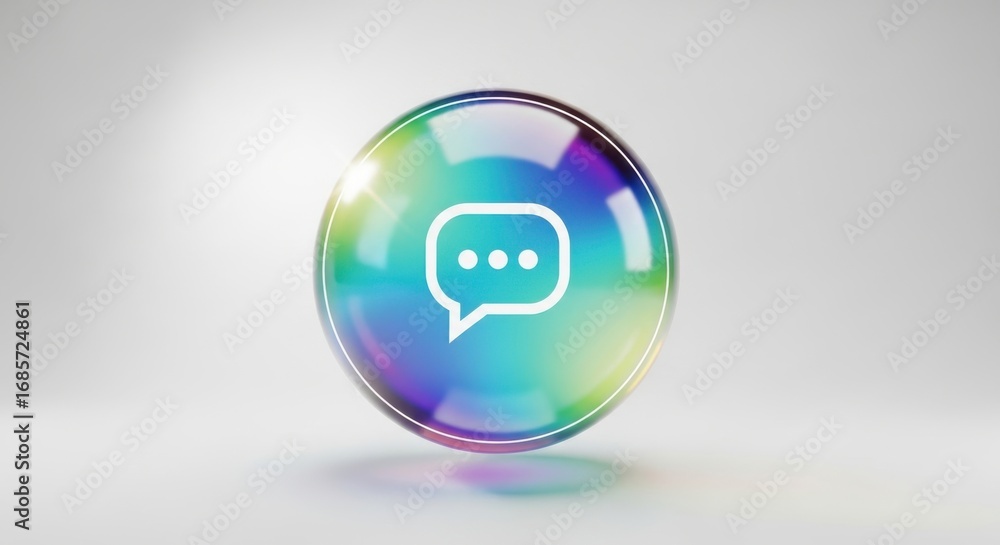 Poster abstract communication icon within iridescent sphere against plain background