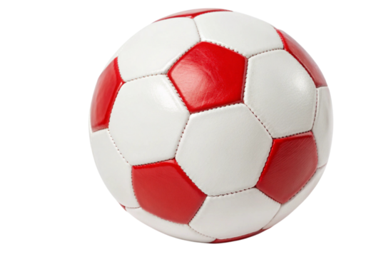 Classic red and white soccer ball isolated on transparent background