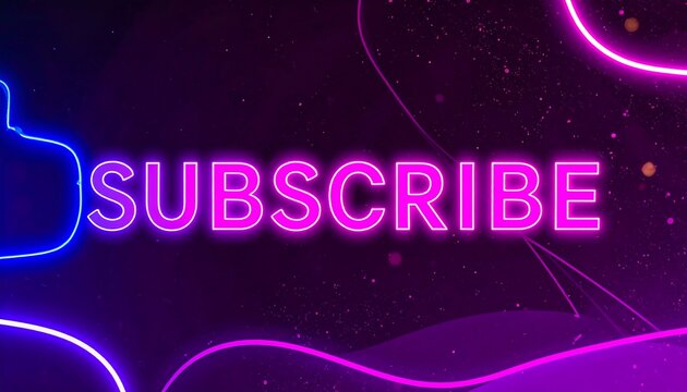 Neon subscribe graphic with abstract shapes