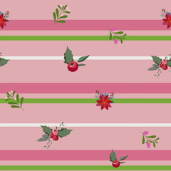 Seamless pattern with Christmas flowers background for festive designs Pink background Vector illustration