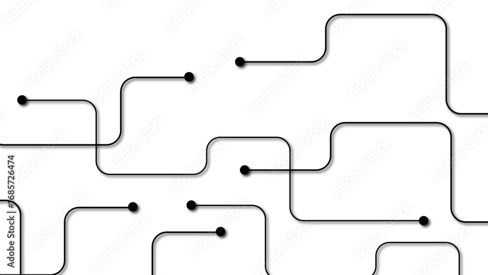 Poster abstract minimalist technology background featuring interconnected black circuit-like lines. circula