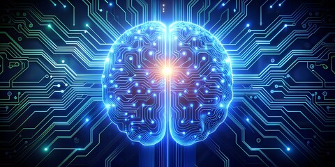 Abstract ai brain with intricate circuit patterns, symbolizing artificial intelligence, digital networks, and future technology, highlighting innovation and the interconnectedness of cyberspace