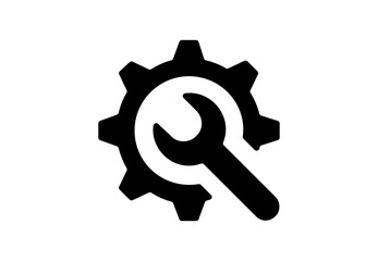 Gear with wrench PNG transparent setting icon, repair and maintenance cog symbol for apps, websites, tools, UI, engineering, mechanical preferences, and design