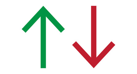 Green up arrow and red down arrow PNG transparent icon, perfect for stock market, trading, finance, growth and decline, navigation, UI, and infographics