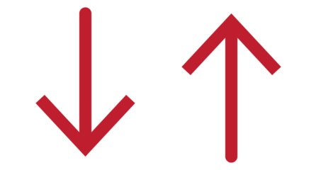 Up and down red arrow PNG transparent icon for navigation, UI, download, upload, transfer, infographic data movement, direction and design elements