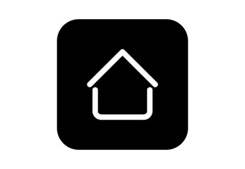 Black solid home PNG transparent icon inside square, simple house symbol for websites, apps, UI navigation, real estate, housing, and property projects