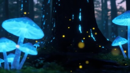 Luminous mushroom in enchanted forest nighttime glow fungi scenery - Powered by Adobe